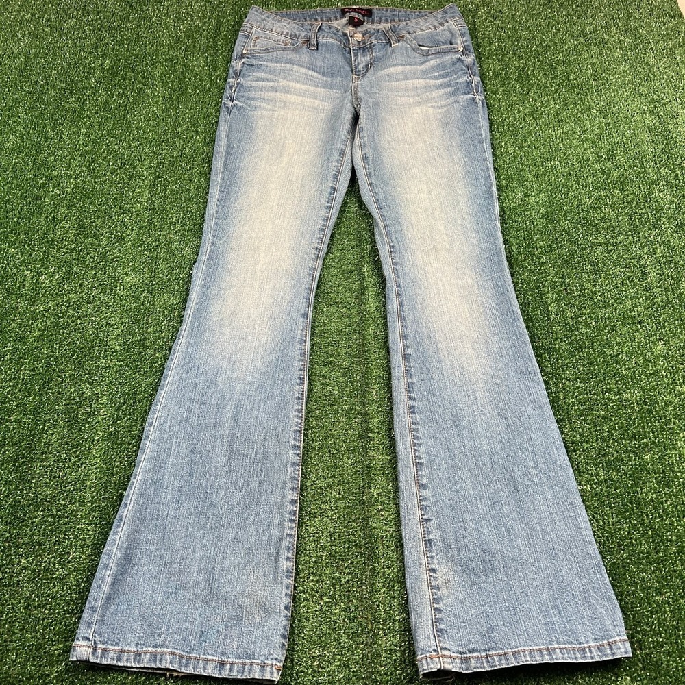 VTG Blue Spice Jeans Womens Sz 5 28x31" Low Rise Flared Embroidered Stretch Y2K